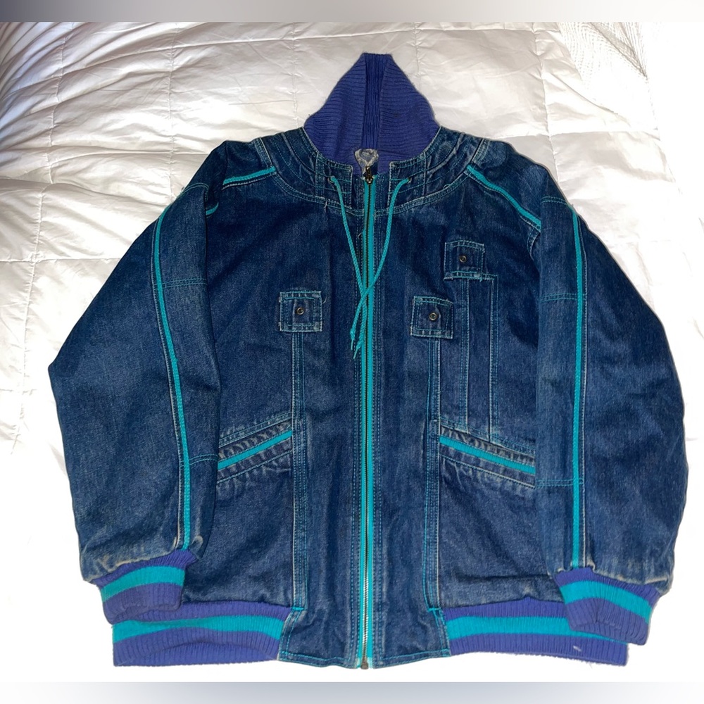 Sergio Valente Blue and Purple Jean Jacket Size Large